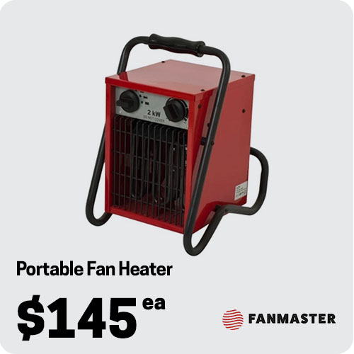 FanMaster IFH-2 Industrial Fan Heater - Portable - Electric - 2 Heat Settings - 2kW - 10A - 240V - 1PH - 1SPD - Red